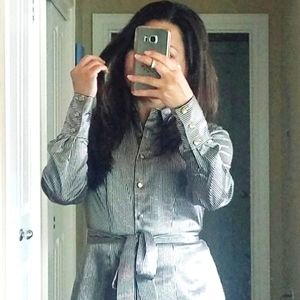 BCBG Pinstripe Silk Blouse